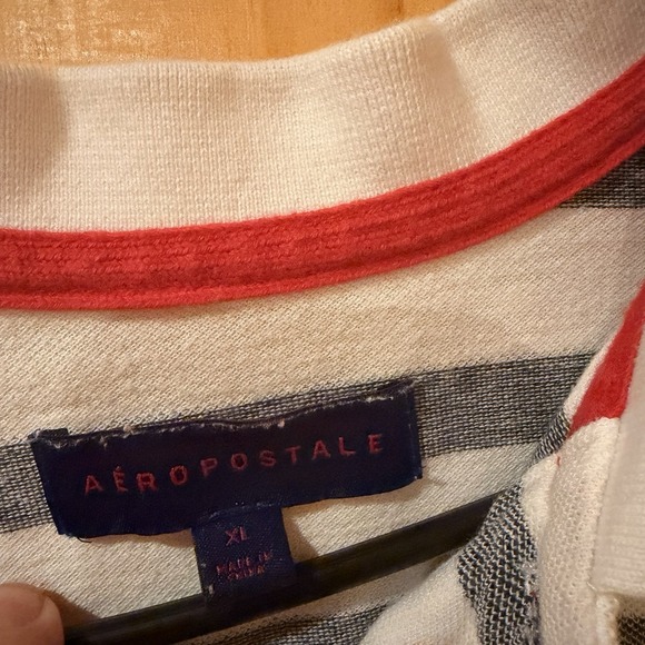 Aeropostale Blue, Gray & White Striped Short Sleeve Polo Shirt Men's Size XL - Picture 4 of 5